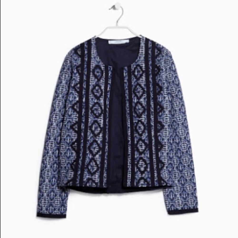 Mango MNG Suit Quilted Embellished Blue Jacket